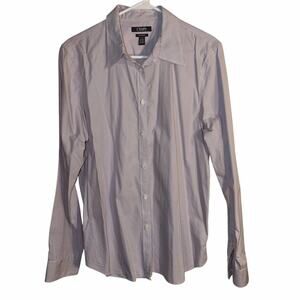 Chaps Women’s No Iron Button-Down Shirt – Light Lavender & White Stripe Size XL
